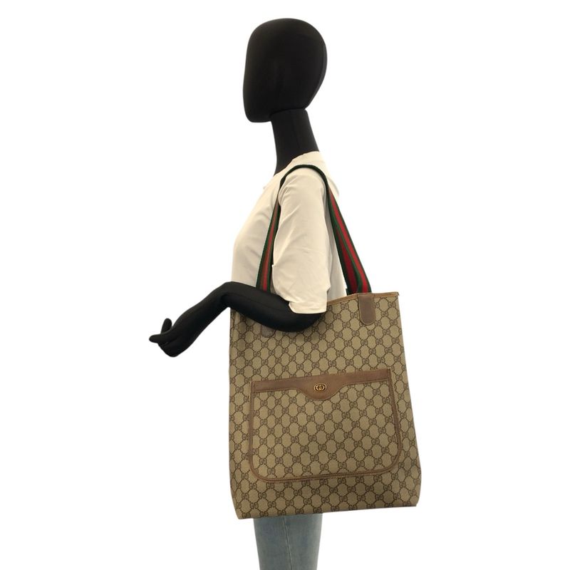 Gucci Vintage Sherry Line Beige GG Supreme Canvas Tote