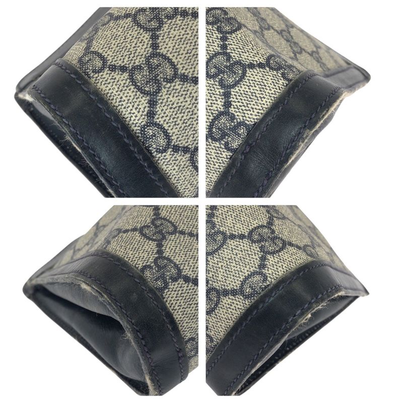 Gucci Vintage Sherry Line Navy Red GG Supreme Canvas Leather Clutch