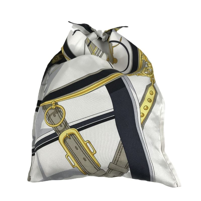 Hermes Handbag Tiash Furoshiki PM Silk White