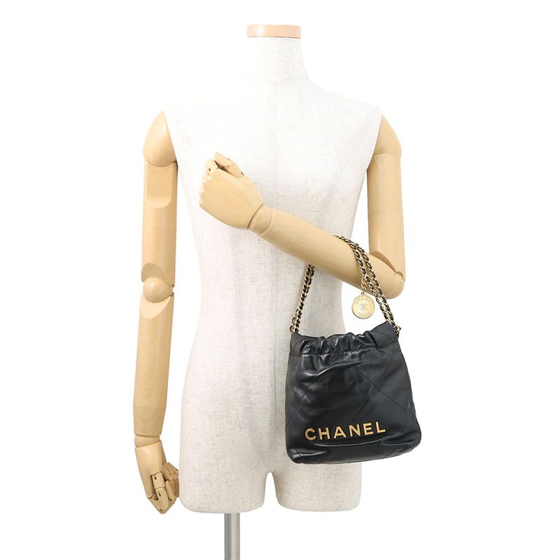 Chanel Handbag 22 Mini CC Logo Shiny Calf Leather 2-Way