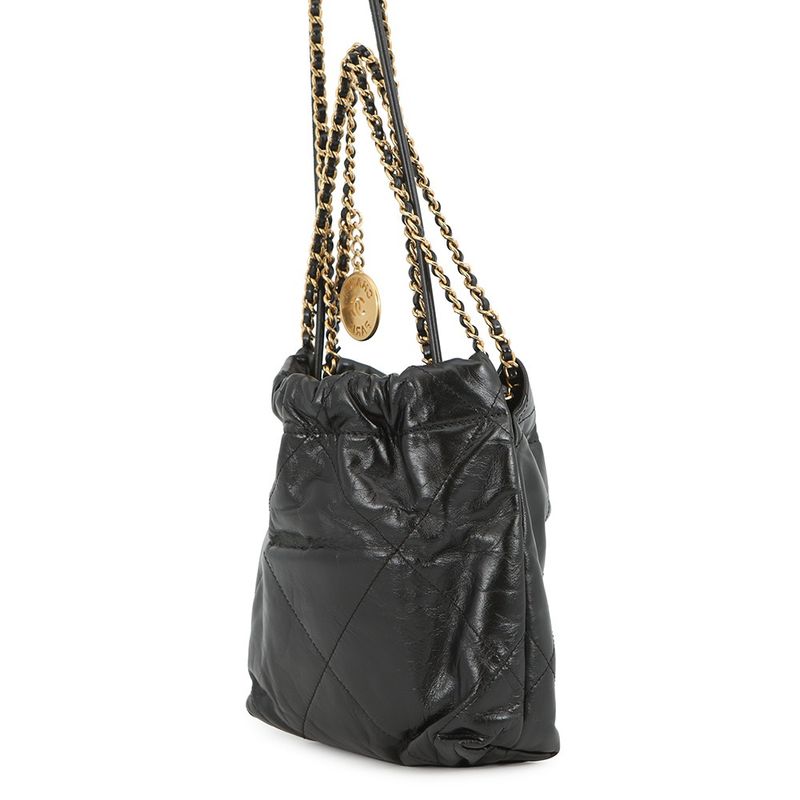 Chanel Handbag 22 Mini CC Logo Shiny Calf Leather 2-Way