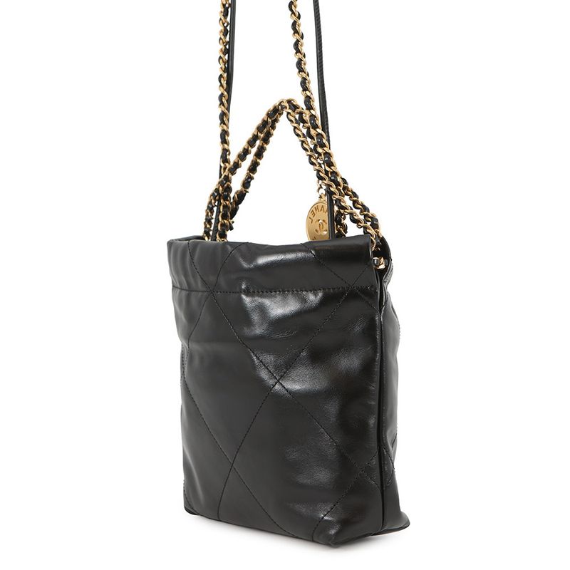 Chanel Handbag 22 Mini CC Logo Shiny Calf Leather 2-Way