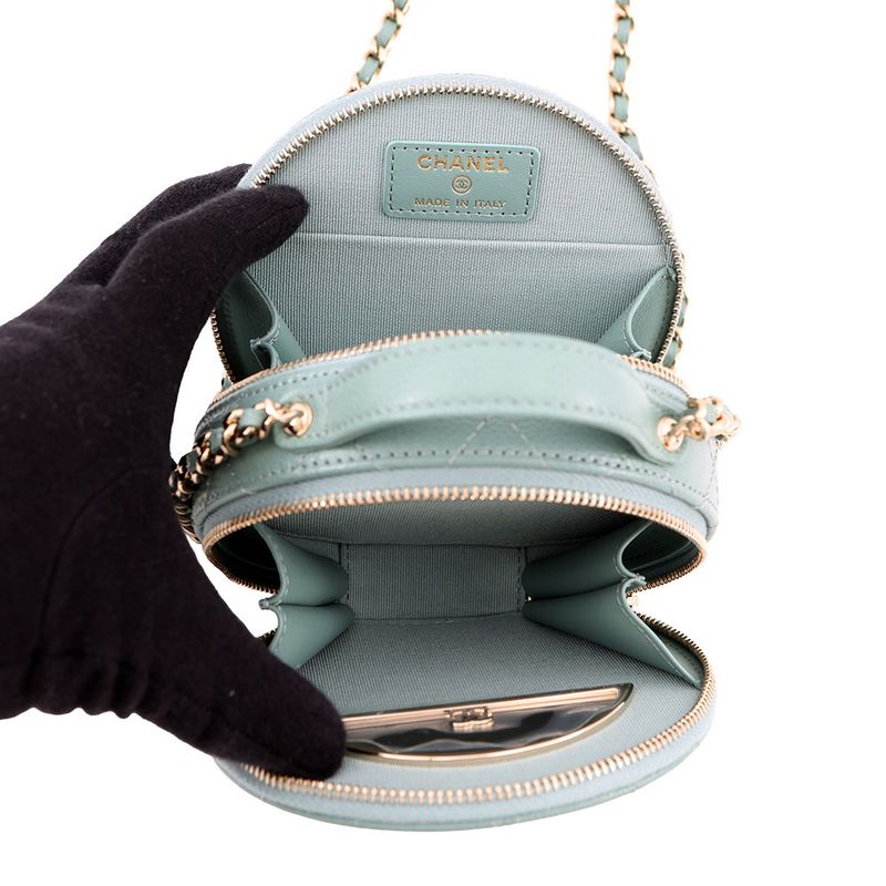 Chanel Chain Shoulder Bag Quilted Small Vanity Caviar Leather Light Green