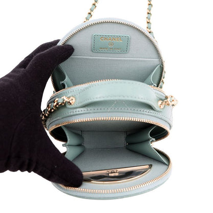 Chanel Chain Shoulder Bag Quilted Small Vanity Caviar Leather Light Green