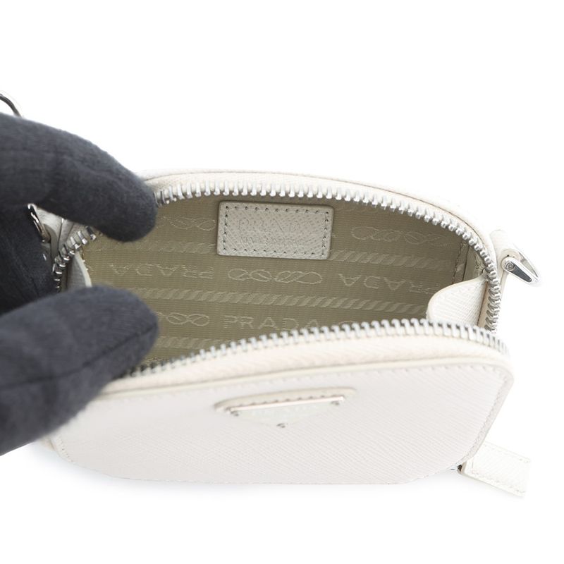 Prada Pouch Mini Triangle Logo Saffiano Pochette White