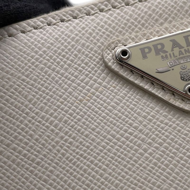 Prada Pouch Mini Triangle Logo Saffiano Pochette White