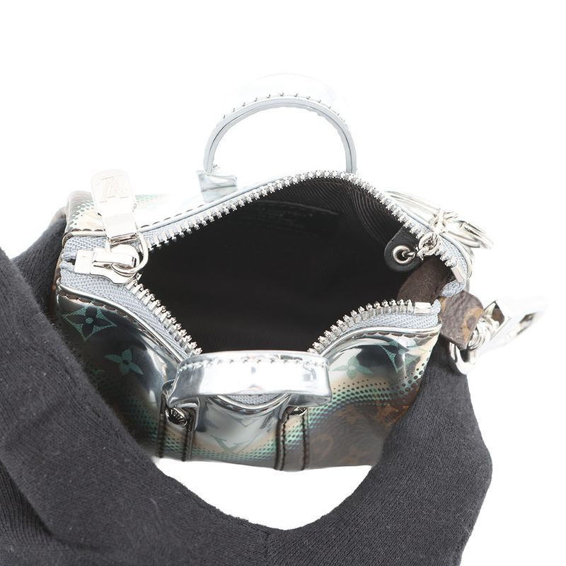 Louis Vuitton Bag Charm Monogram Metallic Mirror Mini Keepall Silver-brown