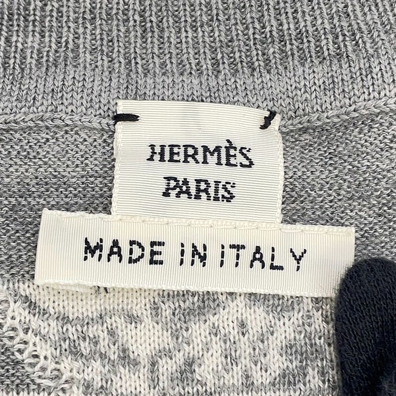 Hermes Short Sleeve Knit Jungle Love Cashmere Silk 38 Top Graywhite