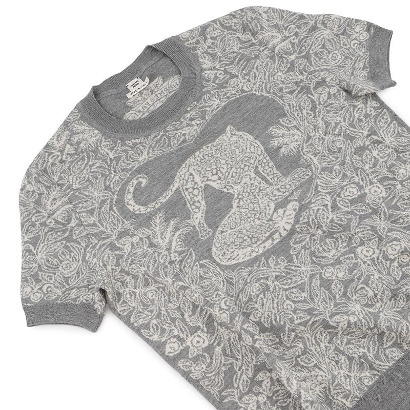 Hermes Short Sleeve Knit Jungle Love Cashmere Silk 38 Top Graywhite