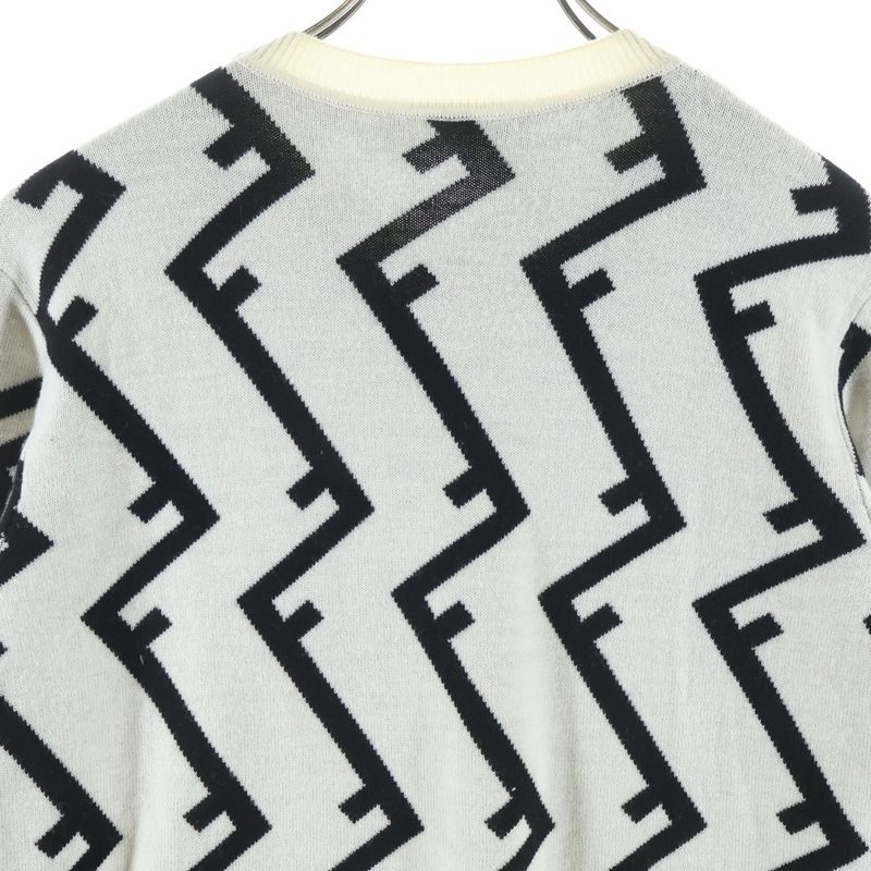 Fendi FF Pattern Crew Neck Knit Sweater White