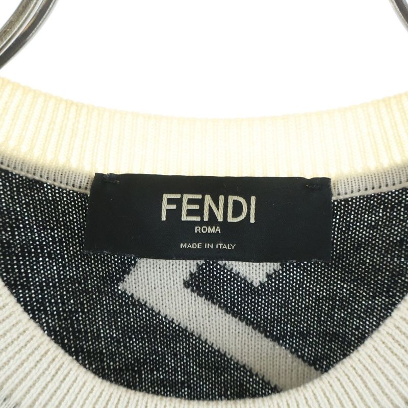 Fendi FF Pattern Crew Neck Knit Sweater White