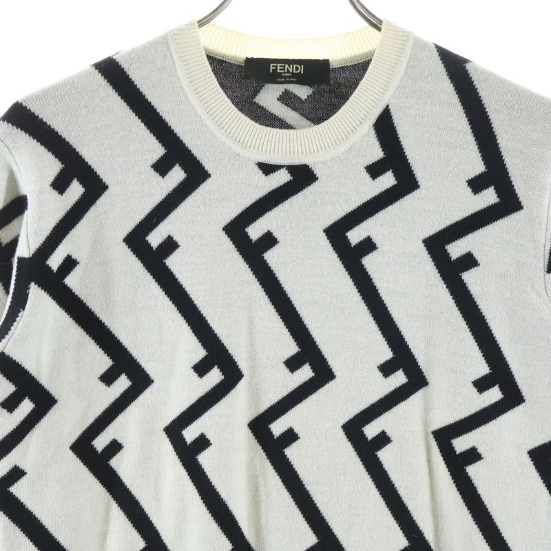 Fendi FF Pattern Crew Neck Knit Sweater White