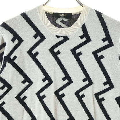 Fendi FF Pattern Crew Neck Knit Sweater White