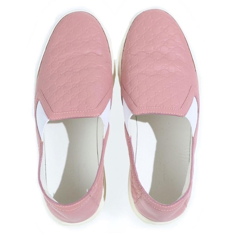 Gucci Micro Guccissima Embossed Leather Sneakers Slip on Pink