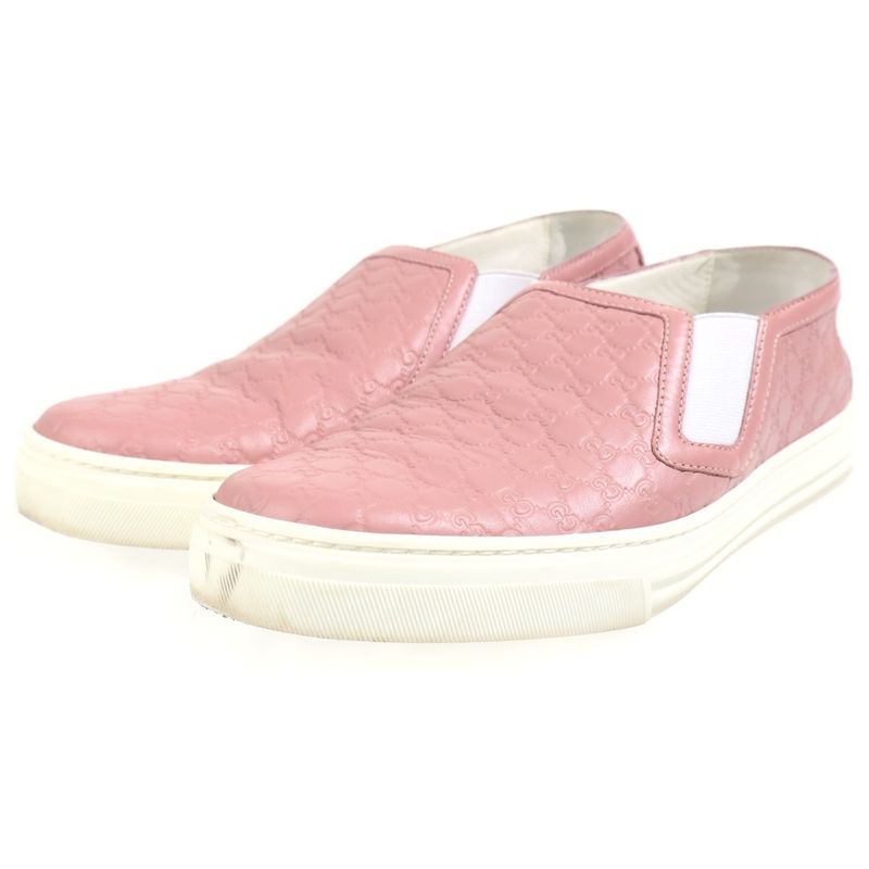 Gucci Micro Guccissima Embossed Leather Sneakers Slip on Pink