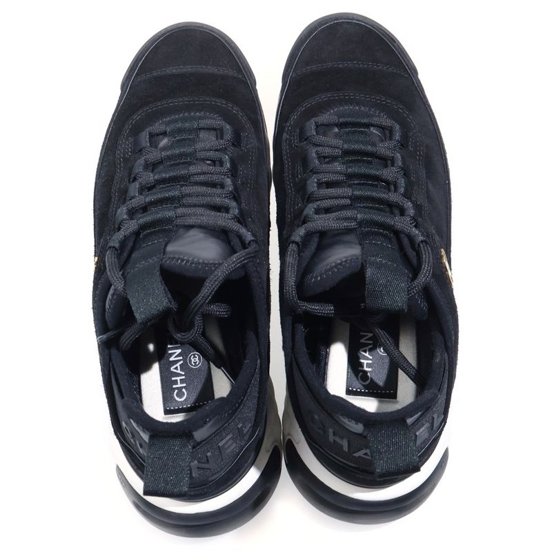 Chanel CC Logo Suede Sneakers Black