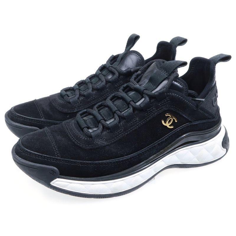 Chanel CC Logo Suede Sneakers Black
