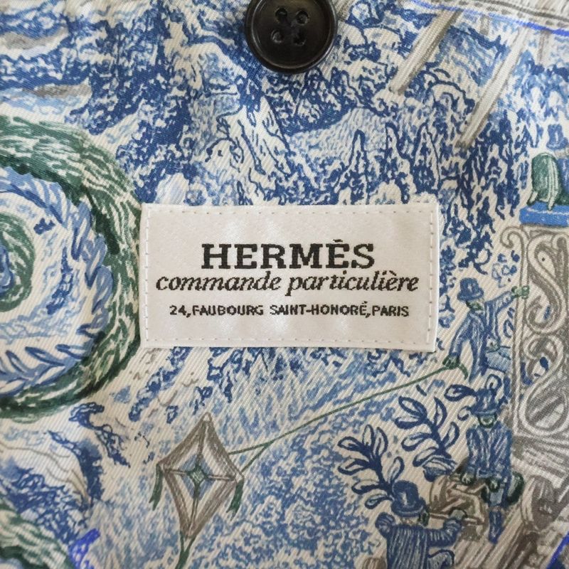 Hermes Lining Silk All Over Pattern Wool Tailored Jacket Trousers Long