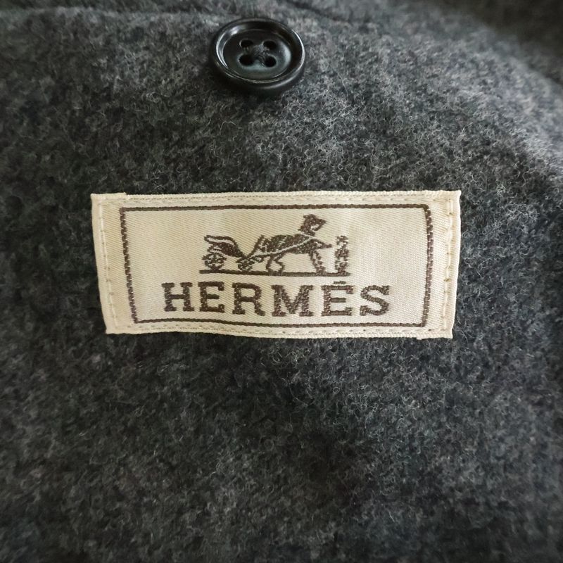 Hermes Leather Pocket Wool Single Tailored Jacket Trousers Long Pants Gray