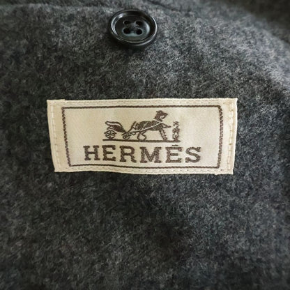 Hermes Leather Pocket Wool Single Tailored Jacket Trousers Long Pants Gray
