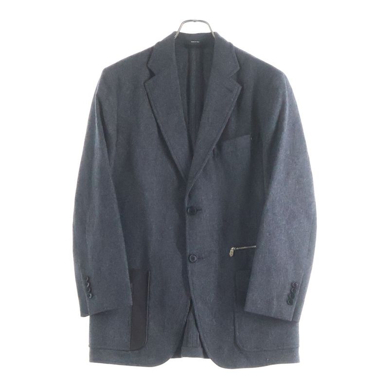 Hermes Leather Pocket Wool Single Tailored Jacket Trousers Long Pants Gray
