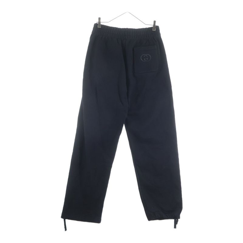 Gucci Brushed Cotton Jersey Track Pants Logo Embroidery Sweatpants Black