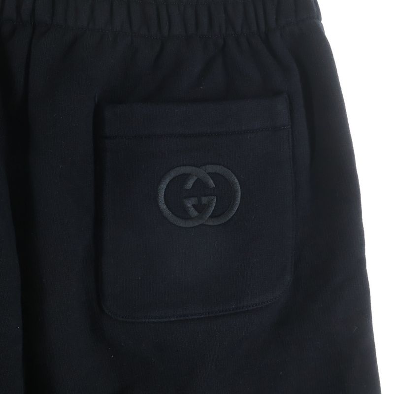 Gucci Brushed Cotton Jersey Track Pants Logo Embroidery Sweatpants Black