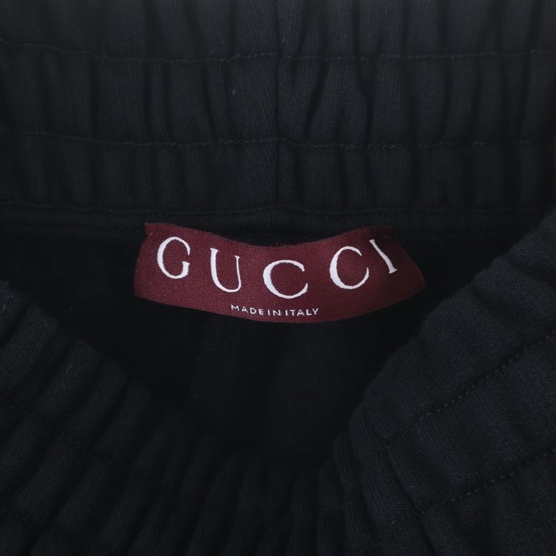 Gucci Brushed Cotton Jersey Track Pants Logo Embroidery Sweatpants Black