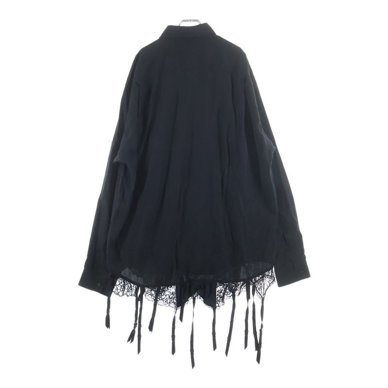 Balenciaga Lace Trim Shirt Lingerie Long Sleeve Button Down Black