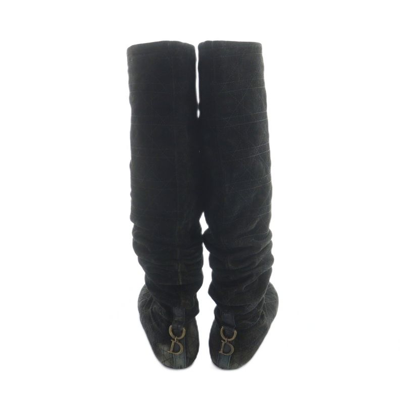 Dior Long Boots Suede Cannage D Logo Charm 37.5