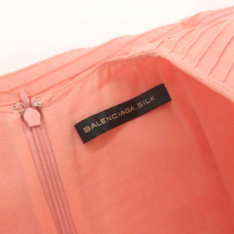 Balenciaga Dress Tiered Silk Knee Length 34 Pink