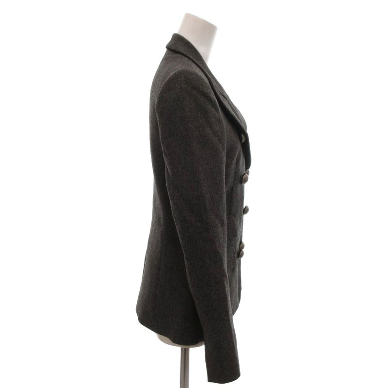 Balenciaga Double Breasted Jacket Terrace Leather Logo Button 36 Gray