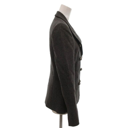 Balenciaga Double Breasted Jacket Terrace Leather Logo Button 36 Gray