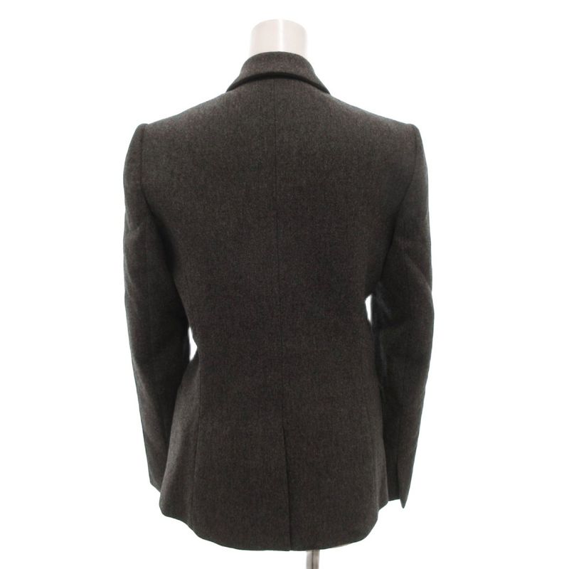 Balenciaga Double Breasted Jacket Terrace Leather Logo Button 36 Gray
