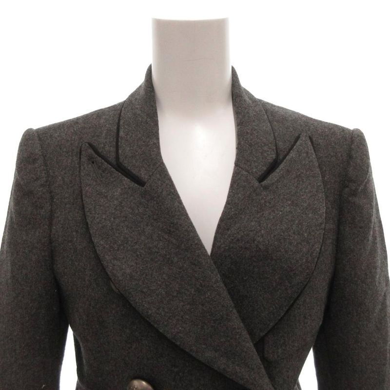 Balenciaga Double Breasted Jacket Terrace Leather Logo Button 36 Gray