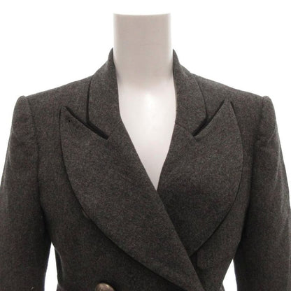 Balenciaga Double Breasted Jacket Terrace Leather Logo Button 36 Gray