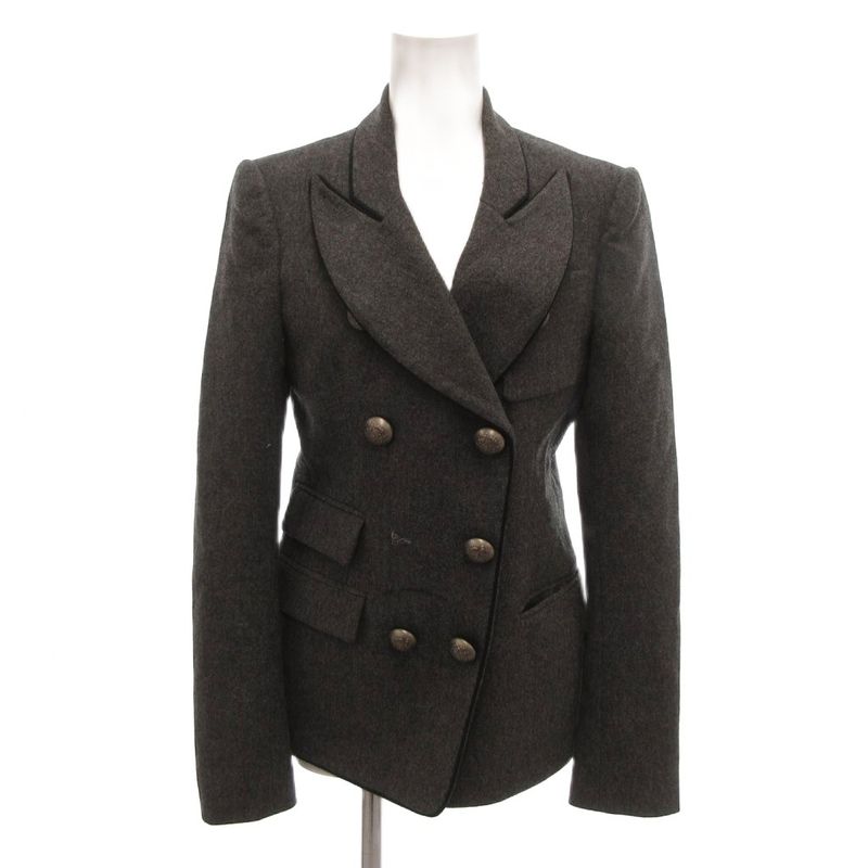 Balenciaga Double Breasted Jacket Terrace Leather Logo Button 36 Gray