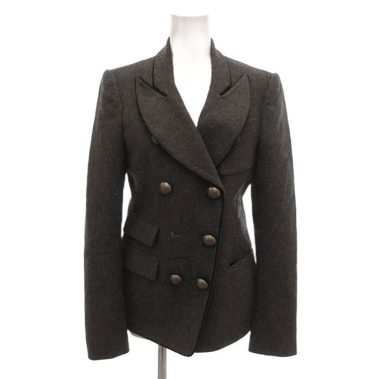 Balenciaga Double Breasted Jacket Terrace Leather Logo Button 36 Gray