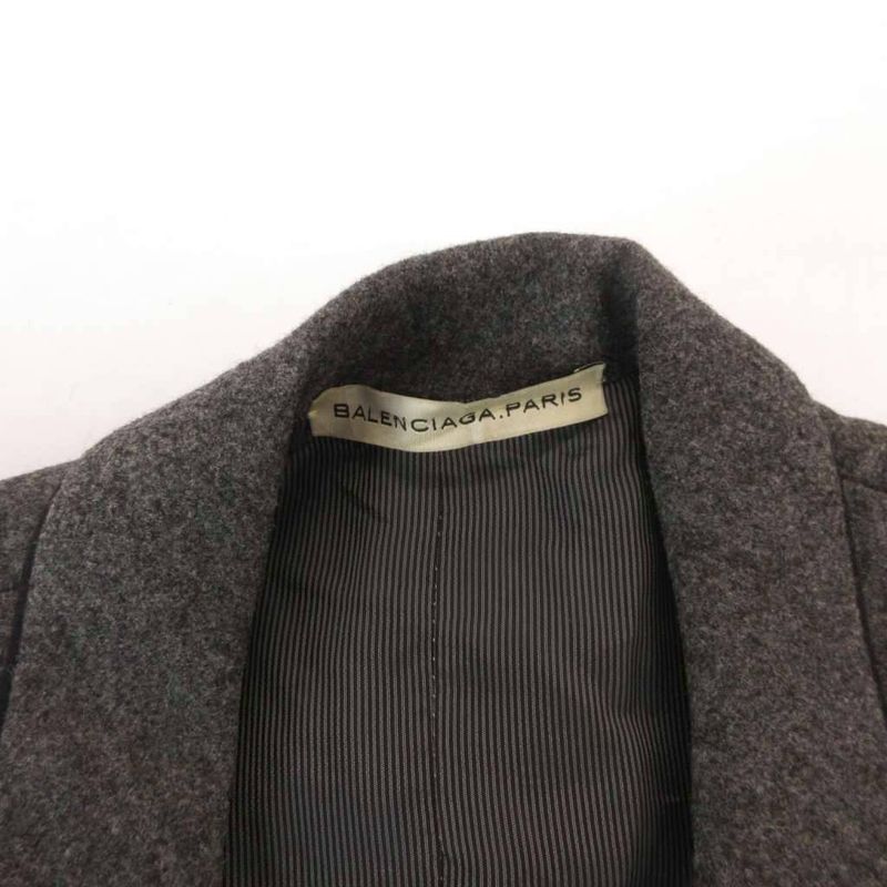 Balenciaga Double Breasted Jacket Terrace Leather Logo Button 36 Gray