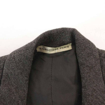 Balenciaga Double Breasted Jacket Terrace Leather Logo Button 36 Gray