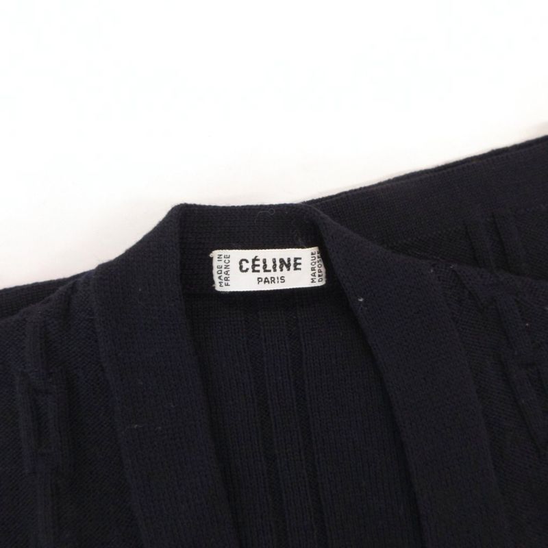 Celine Vintage Cardigan Knit Gold Button Wool Navy