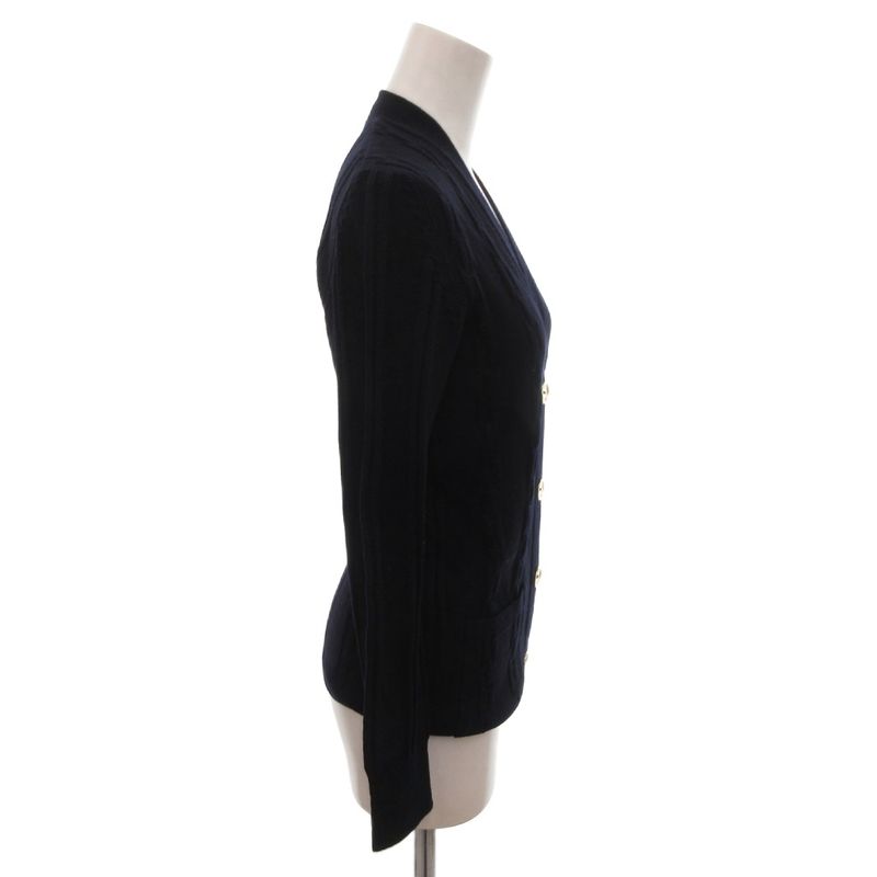 Celine Vintage Cardigan Knit Gold Button Wool Navy