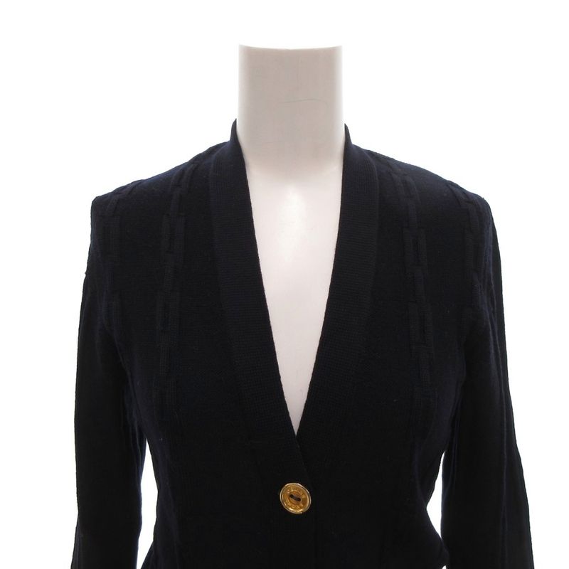 Celine Vintage Cardigan Knit Gold Button Wool Navy