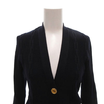 Celine Vintage Cardigan Knit Gold Button Wool Navy