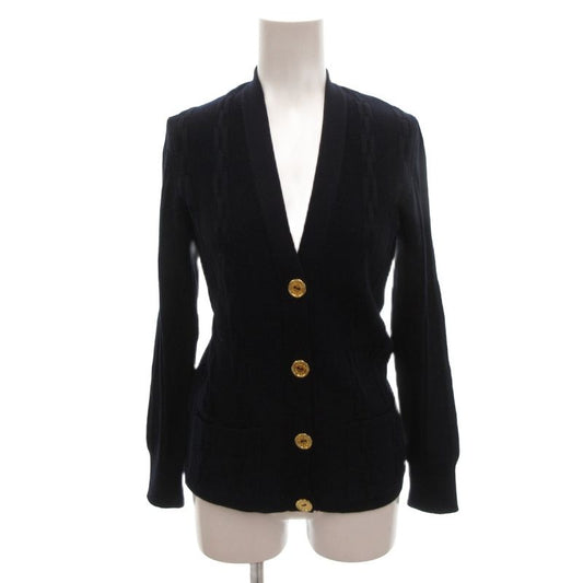 Celine Vintage Cardigan Knit Gold Button Wool Navy