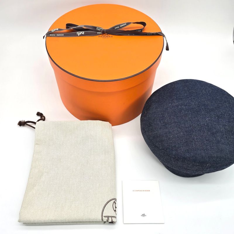 Hermes Beret Santo Honore Cap 56 Denim Button