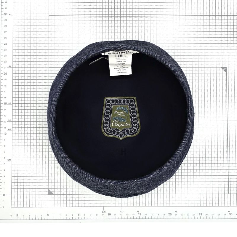 Hermes Beret Santo Honore Cap 56 Denim Button