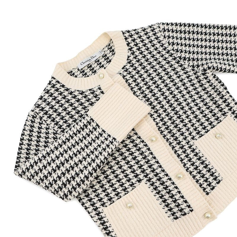 Dior Knit Houndstooth Twin Set Ensemble 34 Cardigan White Black