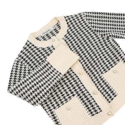 Dior Knit Houndstooth Twin Set Ensemble 34 Cardigan White Black
