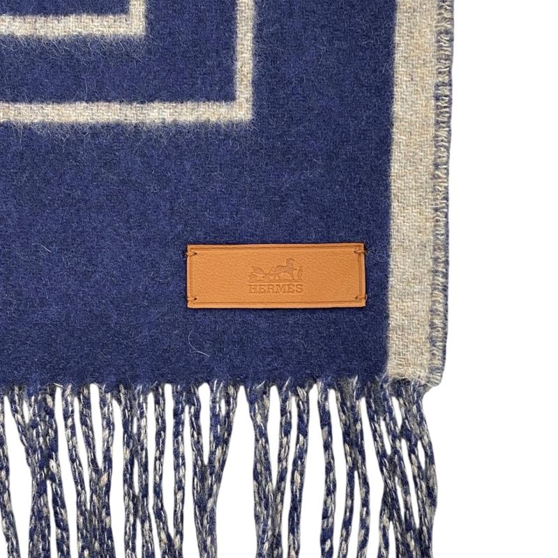 Hermes Scarf Eau Carre 03 Cashmere Beige Navy